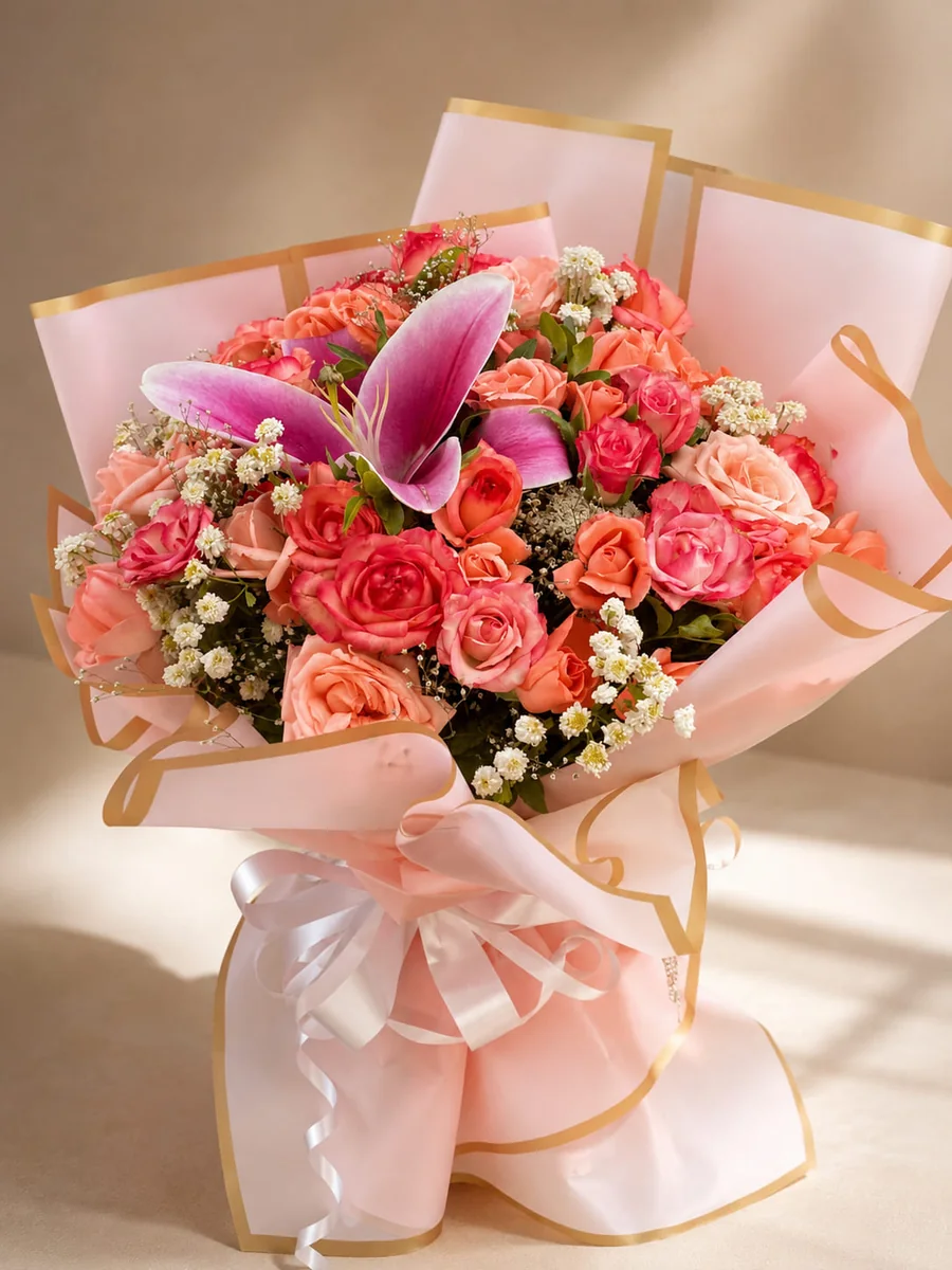 Floréa pink lily and rose bouquet for delivery in Agadir