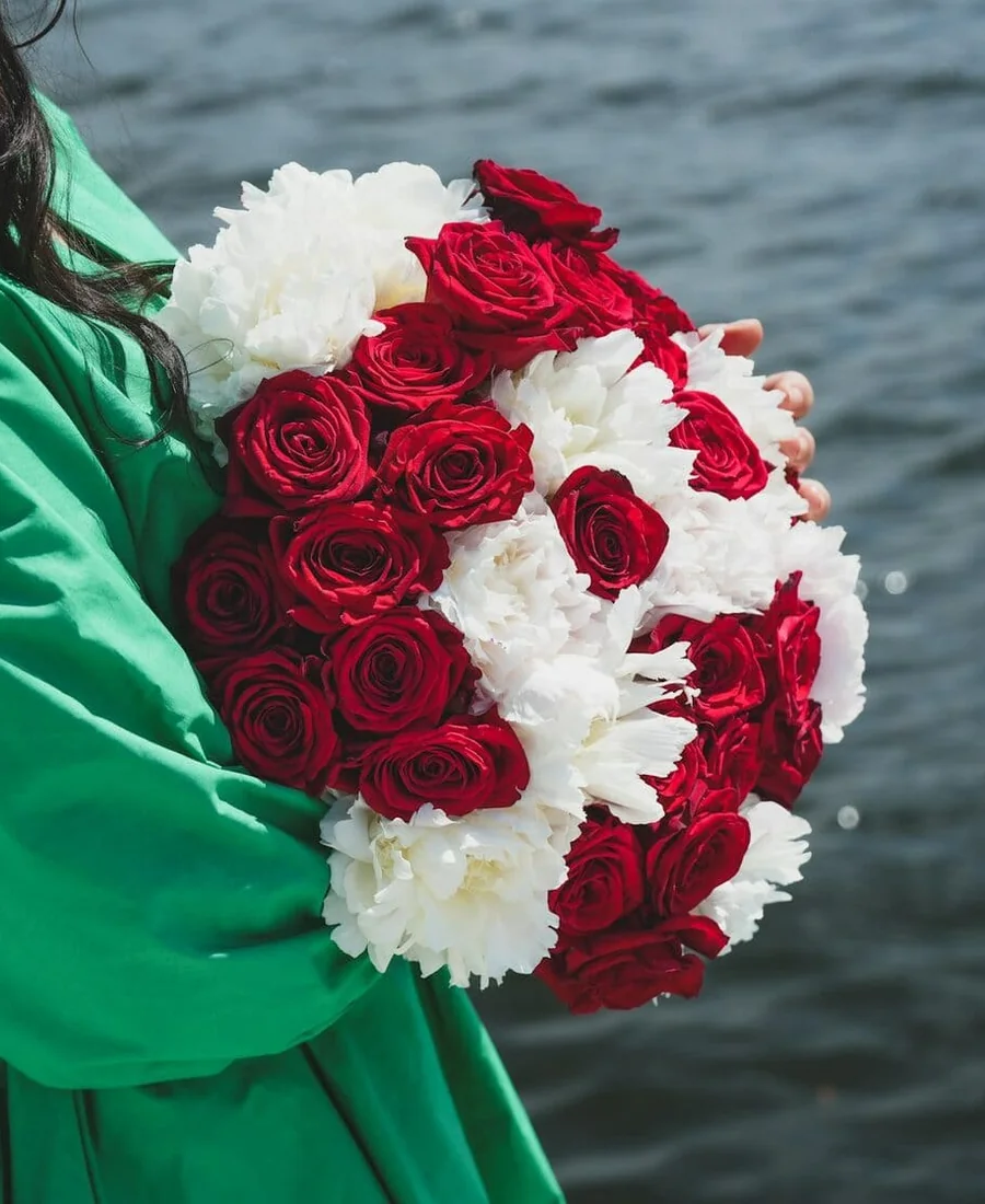 Luxury romantic red and white flower bouquet in Agadir Morocco