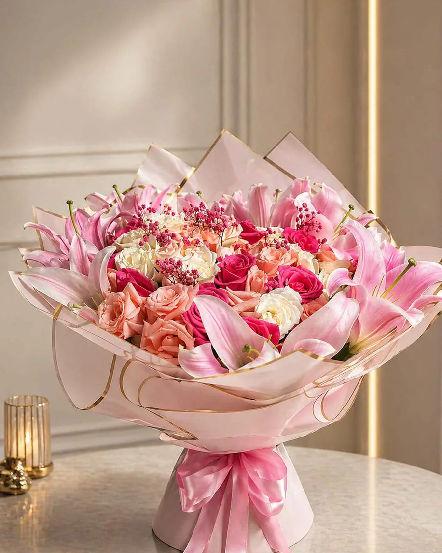 Rosalya mixed roses and lilies for flower delivery in Agadir